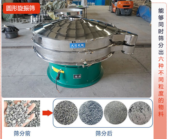 圓形旋振篩能夠同時篩出6種不同顆粒的物料。