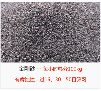 篩分金剛砂每小時100kg，有腐蝕性，過16、30、50目篩網(wǎng)