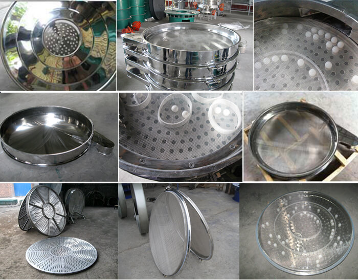 食品振動篩細節展示：防塵蓋，篩框，網架，底框等。